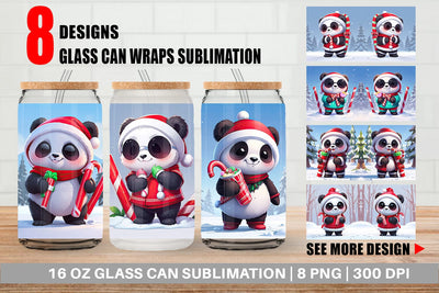 Glass Can Panda Christmas Sublimation artnoy 