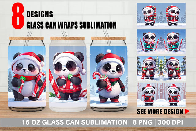 Glass Can Panda Christmas Sublimation artnoy 