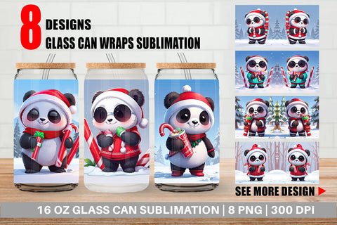 Glass Can Panda Christmas Sublimation artnoy 
