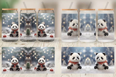 Glass Can Panda Christmas Sublimation artnoy 