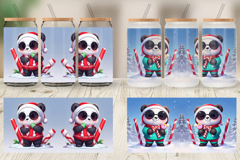 Glass Can Panda Christmas Sublimation artnoy 