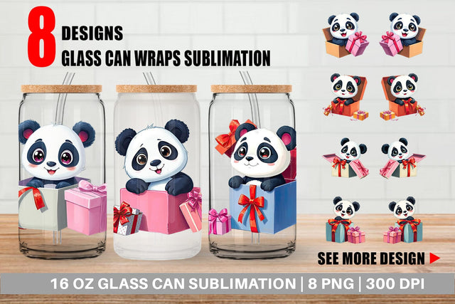 Glass Can Panda Gift Sublimation artnoy 