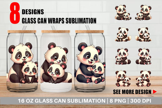 Glass Can Panda Mother's Day Sublimation artnoy 