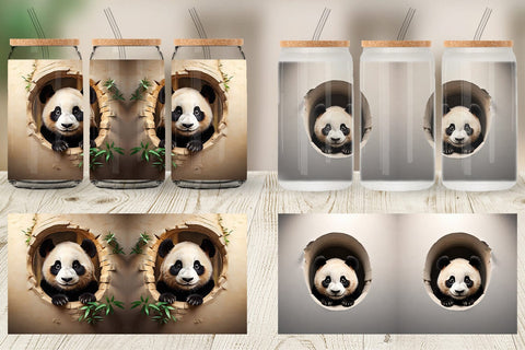 Glass Can Panda Peeks from Wall Sublimation artnoy 