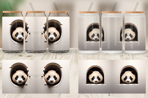 Glass Can Panda Peeks from Wall Sublimation artnoy 