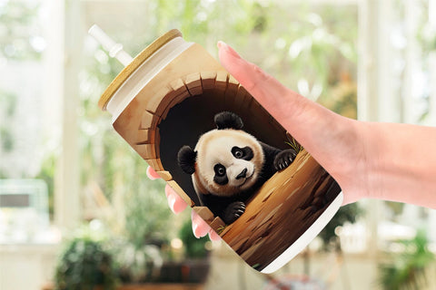 Glass Can Panda Peeks from Wall Sublimation artnoy 