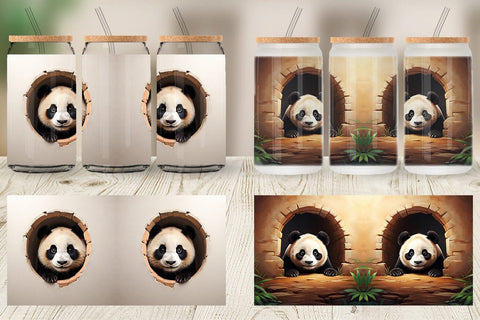 Glass Can Panda Peeks from Wall Sublimation artnoy 