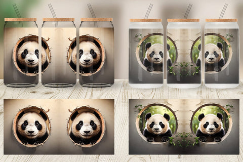 Glass Can Panda Peeks from Wall Sublimation artnoy 