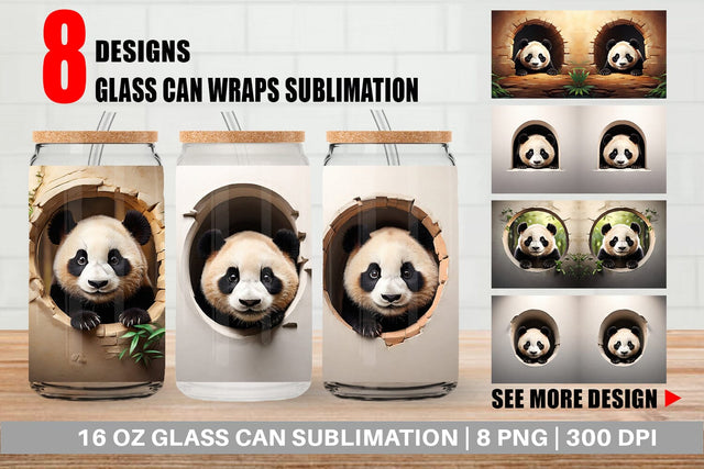 Glass Can Panda Peeks from Wall Sublimation artnoy 