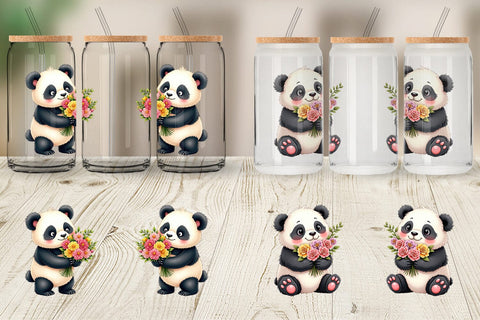 Glass Can Panda Spring Bouquet Sublimation artnoy 