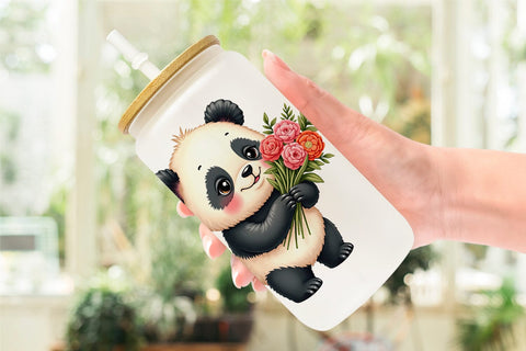 Glass Can Panda Spring Bouquet Sublimation artnoy 