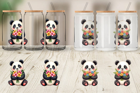 Glass Can Panda Spring Bouquet Sublimation artnoy 