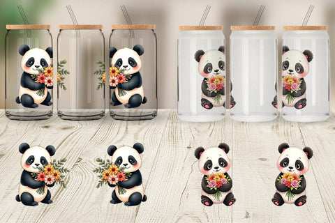 Glass Can Panda Spring Bouquet Sublimation artnoy 