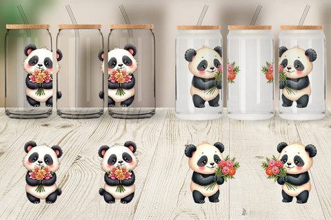 Glass Can Panda Spring Bouquet Sublimation artnoy 