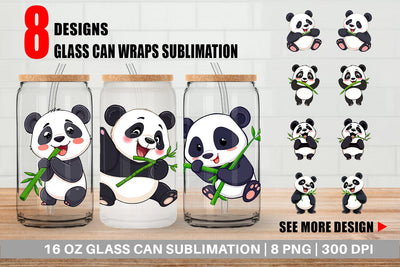 Glass Can Panda with Bamboo Sublimation artnoy 