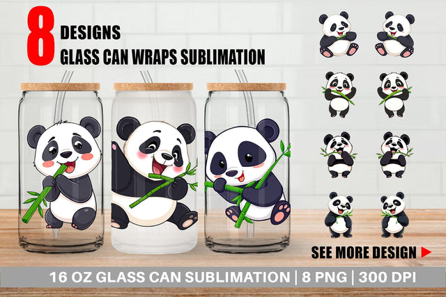 Glass Can Panda with Bamboo Sublimation artnoy 