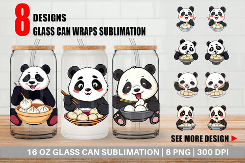 Glass Can Panda with Dumplings Sublimation artnoy 