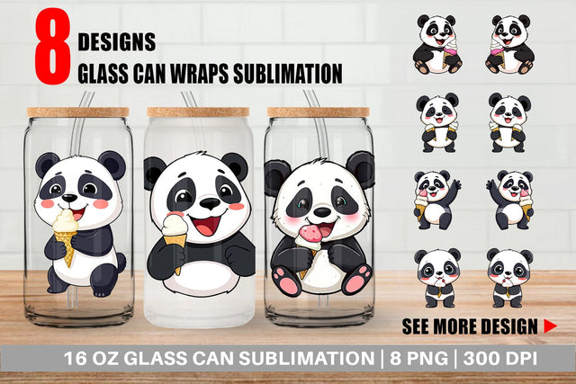 Glass Can Panda with Ice Cream Sublimation artnoy 