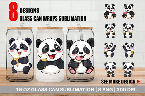 Glass Can Panda with Ice Cream Sublimation artnoy 