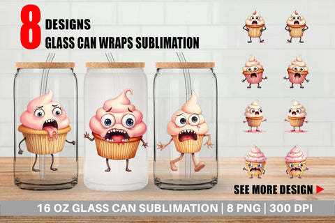 Glass Can Panic Cupcake Sublimation artnoy 