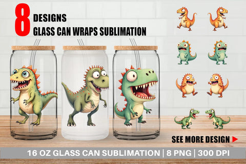 Glass Can Panic Dino Sublimation artnoy 