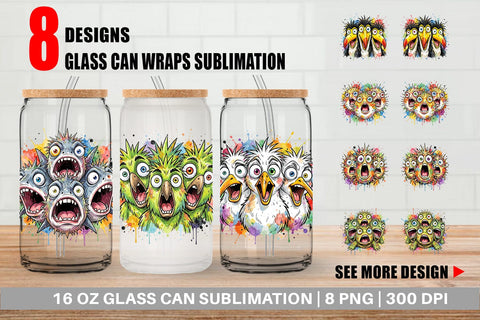 Glass Can Panic Tropical Animals Messy Watercolor Sublimation artnoy 