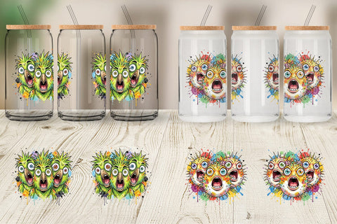Glass Can Panic Tropical Animals Messy Watercolor Sublimation artnoy 