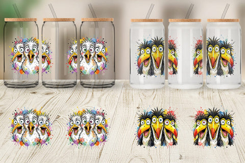 Glass Can Panic Tropical Animals Messy Watercolor Sublimation artnoy 