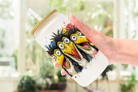 Glass Can Panic Tropical Animals Messy Watercolor Sublimation artnoy 