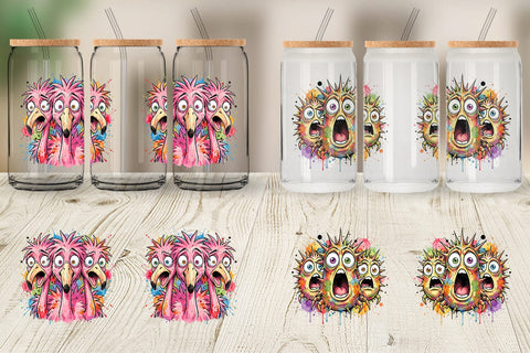 Glass Can Panic Tropical Animals Messy Watercolor Sublimation artnoy 