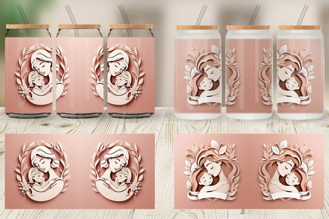 Glass Can Paper Cut Mother's Day Sublimation artnoy 