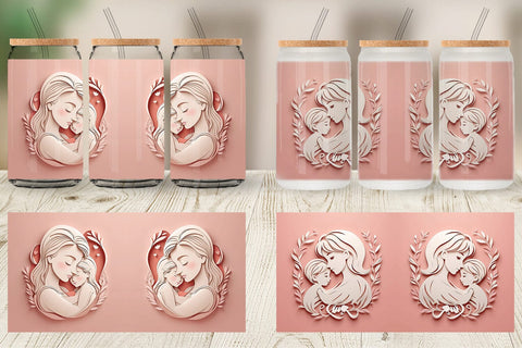 Glass Can Paper Cut Mother's Day Sublimation artnoy 