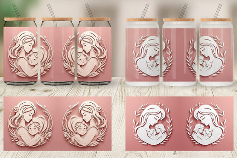 Glass Can Paper Cut Mother's Day Sublimation artnoy 