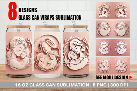 Glass Can Paper Cut Mother's Day Sublimation artnoy 