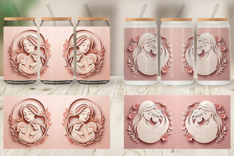 Glass Can Paper Cut Mother's Day Sublimation artnoy 