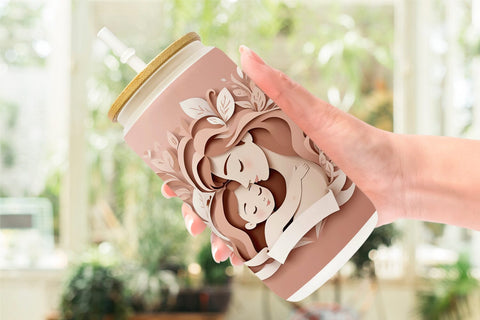 Glass Can Paper Cut Mother's Day Sublimation artnoy 