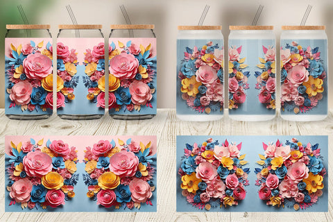 Glass Can Paper Flower Bouquet Sublimation artnoy 