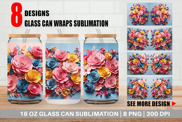 Glass Can Paper Flower Bouquet Sublimation artnoy 
