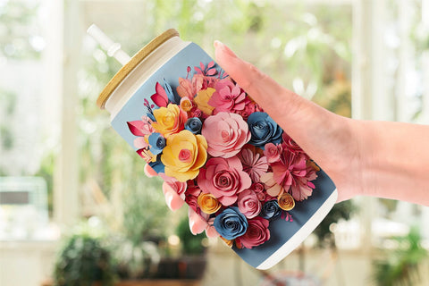 Glass Can Paper Flower Bouquet Sublimation artnoy 