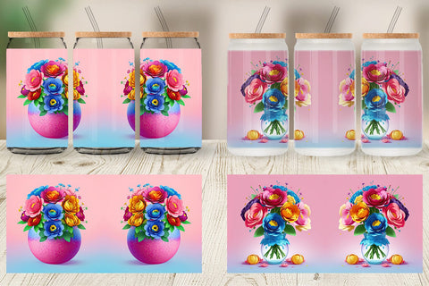 Glass Can Paper Flowers in Pots Sublimation artnoy 
