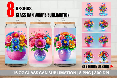 Glass Can Paper Flowers in Pots Sublimation artnoy 