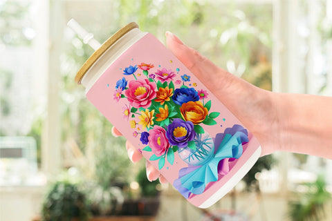 Glass Can Paper Flowers in Pots Sublimation artnoy 