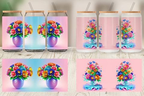 Glass Can Paper Flowers in Pots Sublimation artnoy 