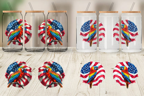 Glass Can Parrot 4th of July Sublimation artnoy 