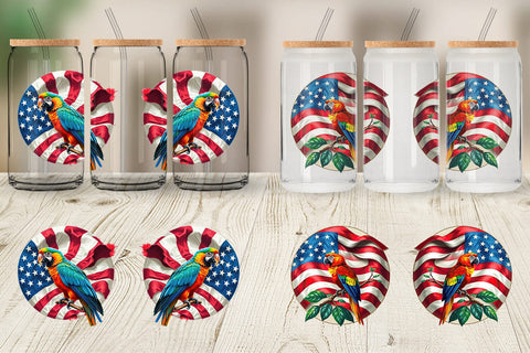 Glass Can Parrot 4th of July Sublimation artnoy 
