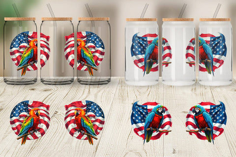 Glass Can Parrot 4th of July Sublimation artnoy 