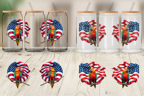Glass Can Parrot 4th of July Sublimation artnoy 