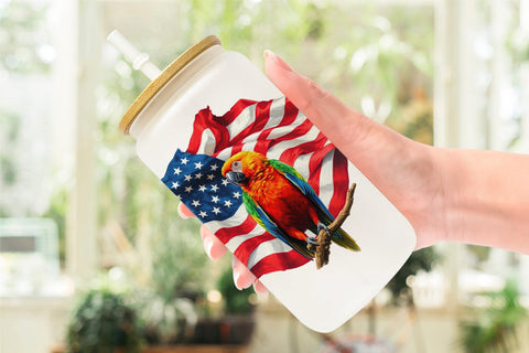 Glass Can Parrot 4th of July Sublimation artnoy 