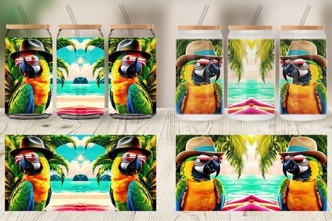Glass Can Parrots in Summer Sublimation artnoy 