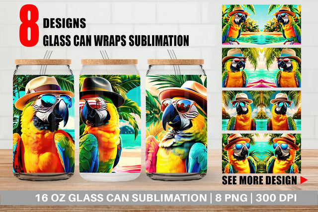 Glass Can Parrots in Summer Sublimation artnoy 